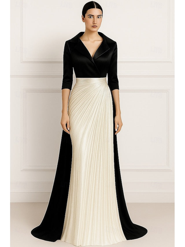 Elegant Gown Formal Gold Evening A-Line Black Dress Wedding