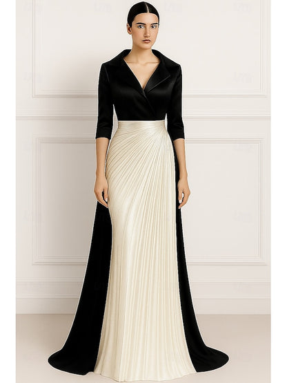 Elegant Gown Formal Gold Evening A-Line Black Dress Wedding