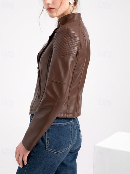 Pocket Leather Comfortable Jacket Zipper Faux Women's