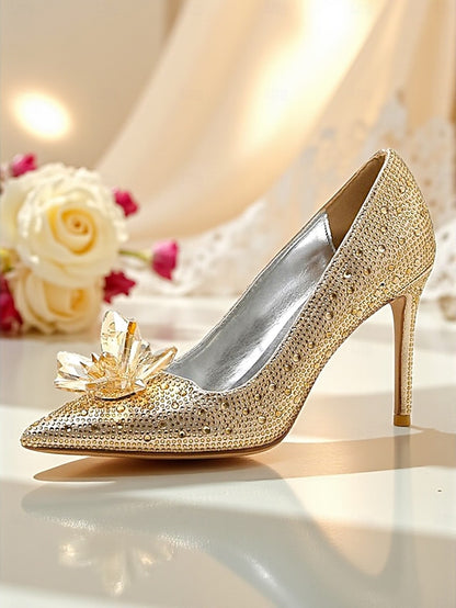 Pumps High Crystal Women's Gold Embellished Sparkly Heel -