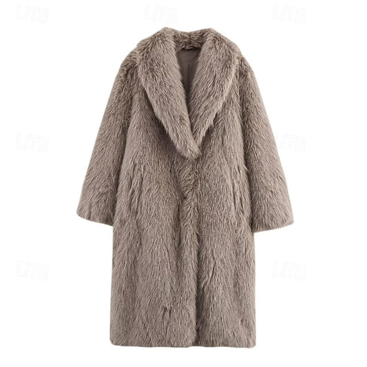 Coat Comfortable Faux Pocket Women's Warm Buttons Fur