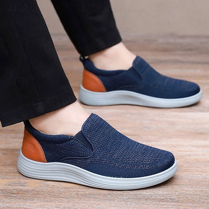 – Knit Navy Stretch Slip-On Sneakers Breathable Men's