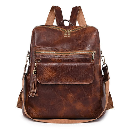 et sac à dos vintage en cuir avec pompon et similicuir pour femme