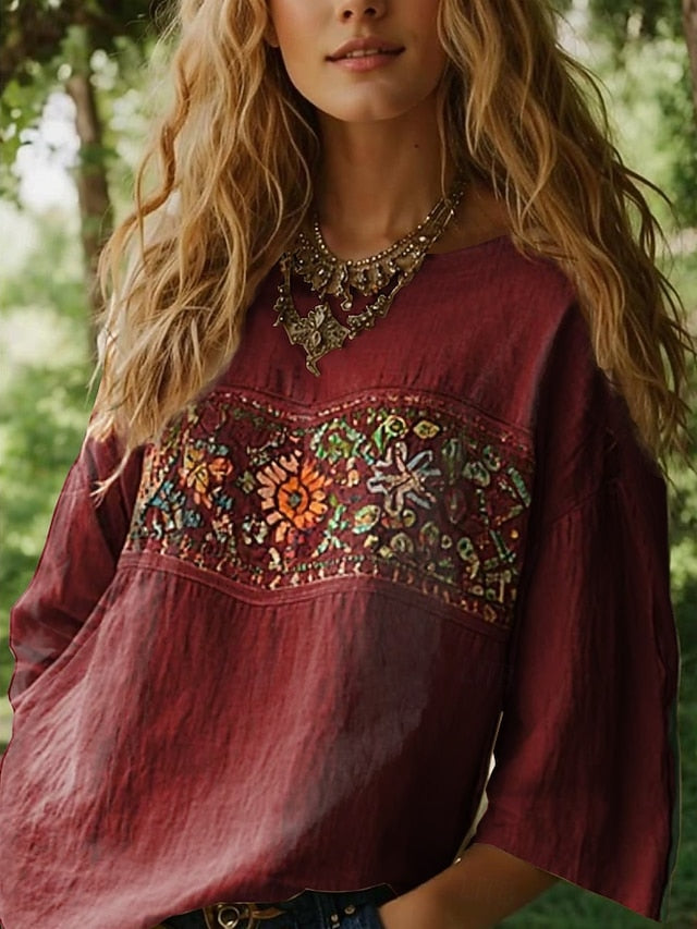 Women's Blouse Linen Like Breathable Lightweight Long