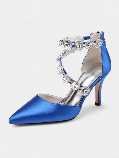 Satin Ankle Heels Crystal with Women's Purple Stiletto