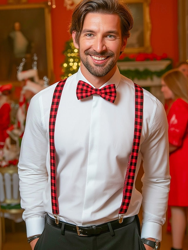 Men's Suspender Adjustable Tie Plaid and Christmas Set Bow
