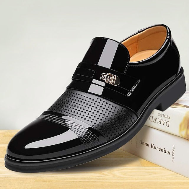Patent Leather Dress Faux Brown Loafers with Men's