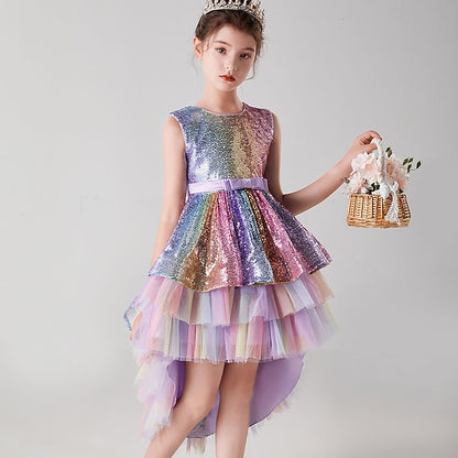 Party Girls' colour Sleeveless Kids Sequin Wedding Dress