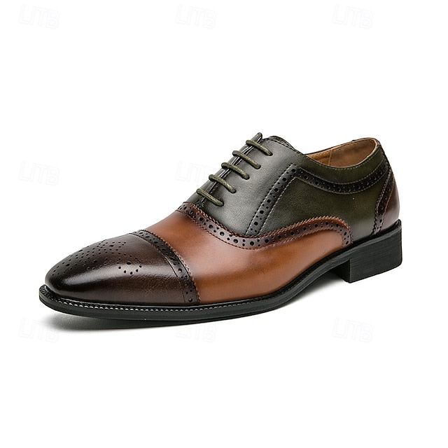 Brown Men's Oxford – Shoes Faux Wingtip and Leather Black