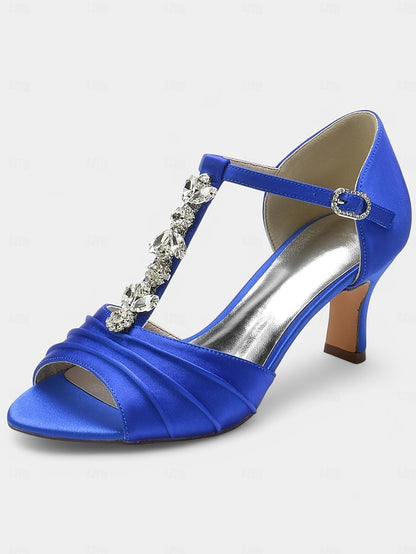 Open-Toe Bridal Satin White Detail Crystal Heels – with