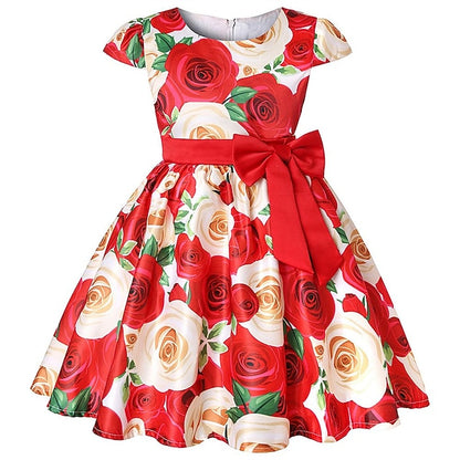 Party Girls' Floral Kids Flower Dress Short Sleeve