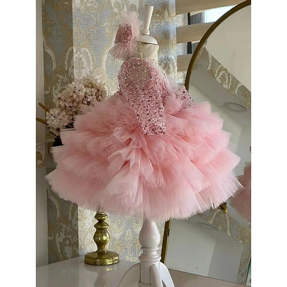 Girls' Kids Party Sleeve Dress Performance Sequin Long