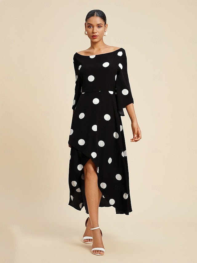 Women's Elegant Dress Midi Dress Black 3/4 Length Sleeve