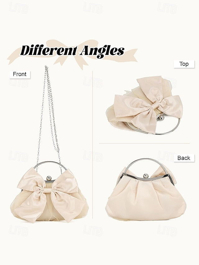 Elegant Women's Bow Clutch – Satin Pearl Bag Evening