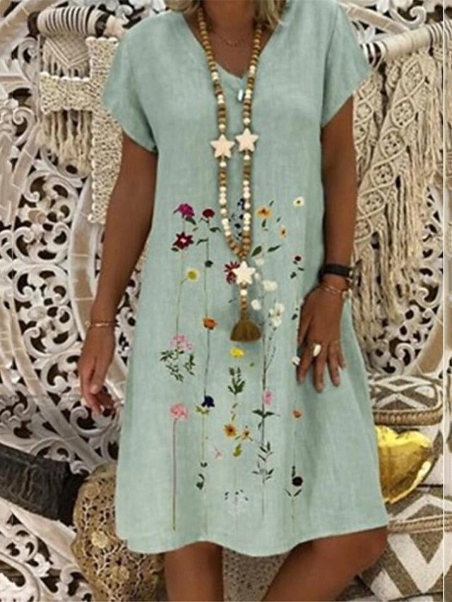 Women's Blue White Purple Summer Spring Midi Dress Faux