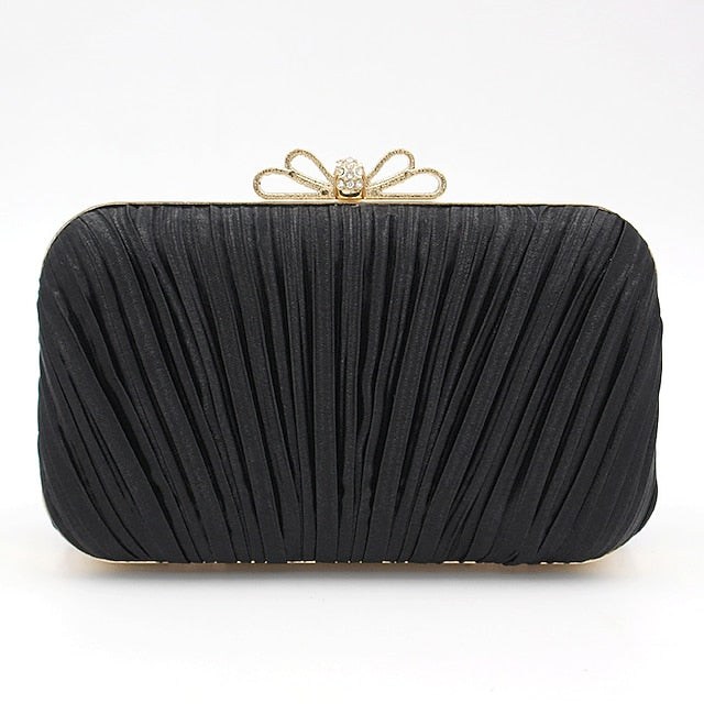 Clutch Bag Elegant Bow – Rhinestone Women's Pleated White