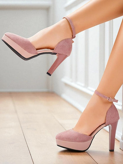 High 1950s Women's Ankle Heel Suede Strap Platform Burgundy