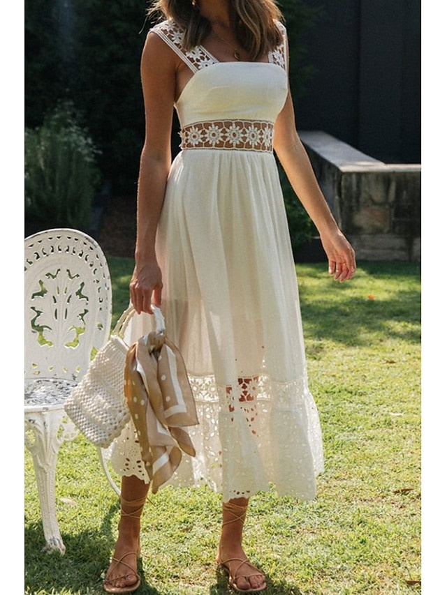 Women's Midi Dress White Dress Graduation Dress Elegant