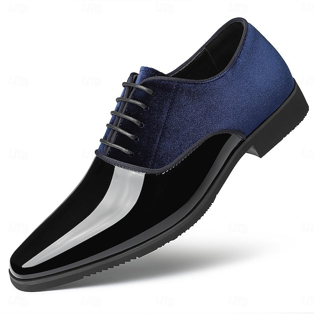 Blue Men's Finish Shoes White with and Dress Velvet Glossy