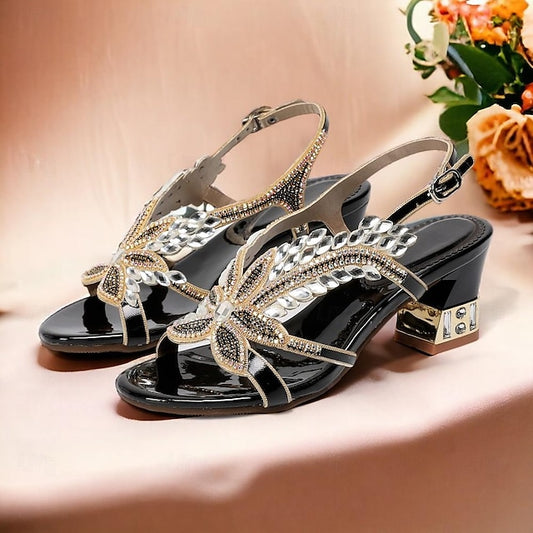 Women's Rhinestone Round Wedding Sandals Party Toe Shoes