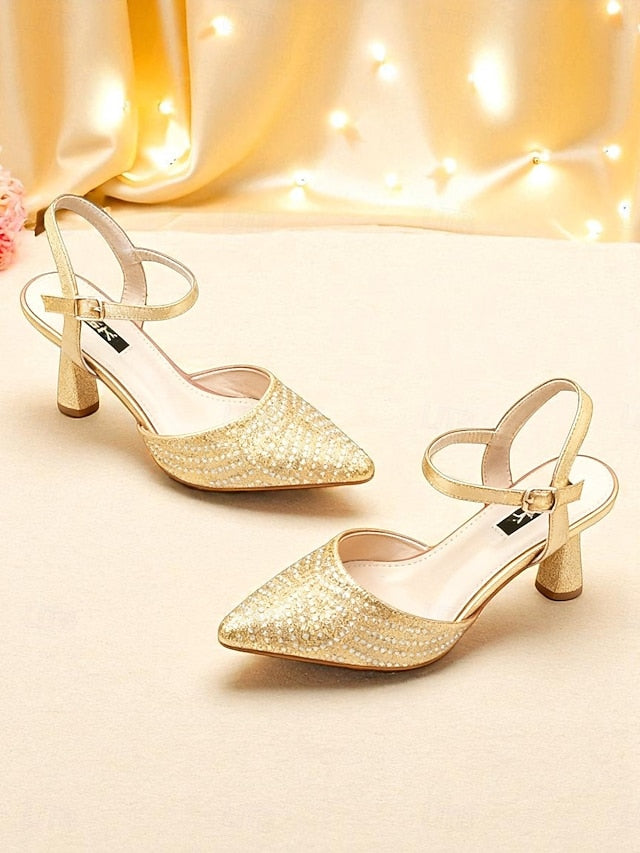 Toe Red Pointed Women's Heels Slingback Rhinestone