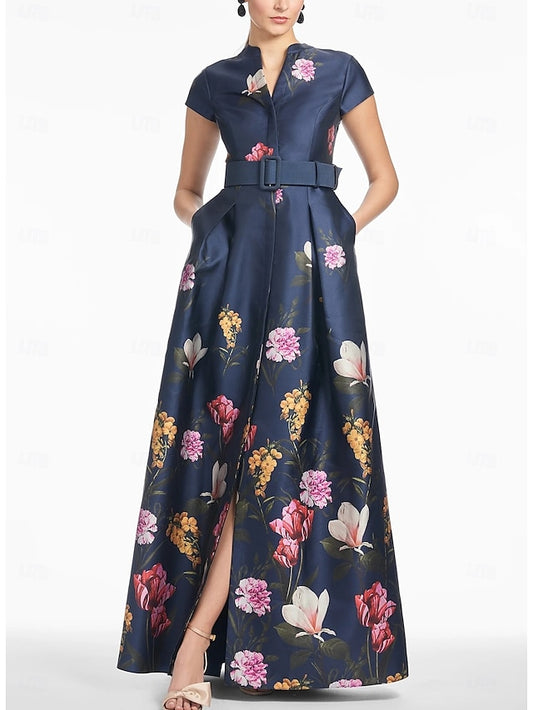 Wedding Dress Split Evening Floor A-Line Gown Formal High Guest