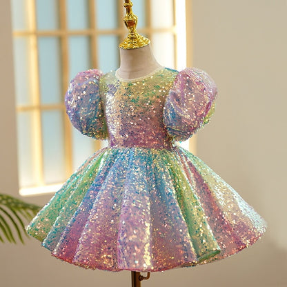 Summer 3D colour Wedding Sleeve Spring Short Girls' Dress