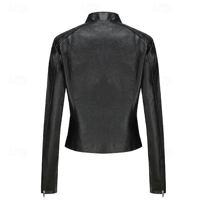 Faux Comfortable Women's Jacket Pocket Zipper Leather
