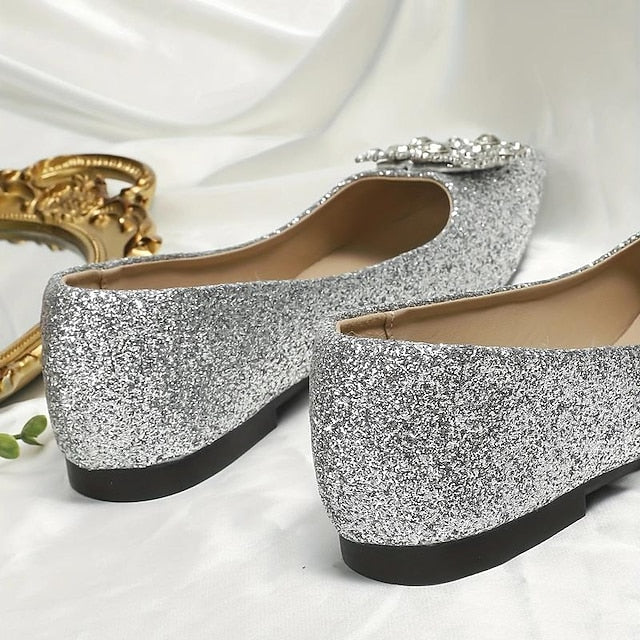 Glitter Flats Rhinestone Silver with Embellished Women's