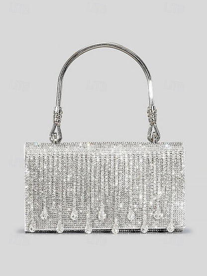 Evening Elegant with Women's Silver Chain Crystal Handbag