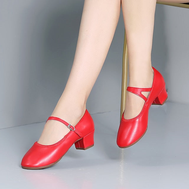 Women's with Low Mary Heel Jane Buckle Dance Gold Shoes