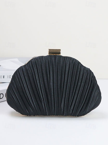 Purse Pleated Evening Clutch Satin Shell Women's