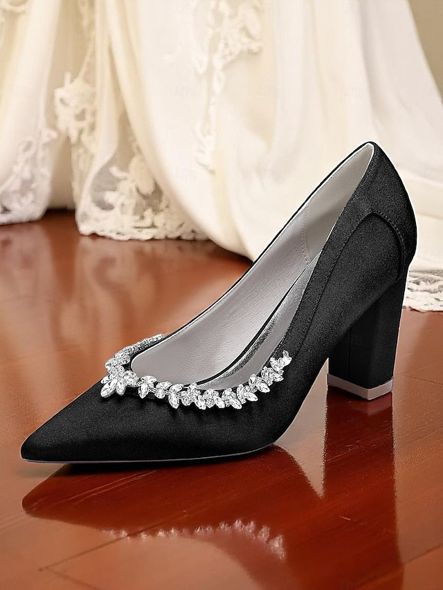 Heel Pink Pumps Women's Wedding Satin Block