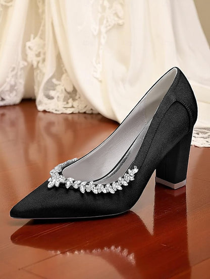 Heel Pink Pumps Women's Wedding Satin Block