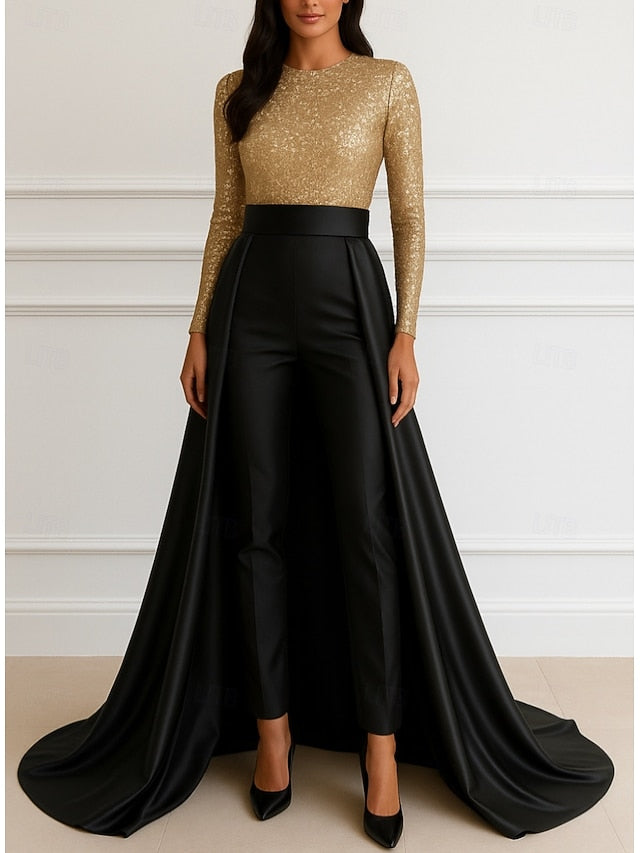 A-Line Dress Black Wedding Elegant Formal Gown Gold Evening
