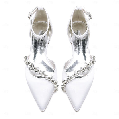 Women's Wedding Satin Elegant Flats Toe Pointed – White