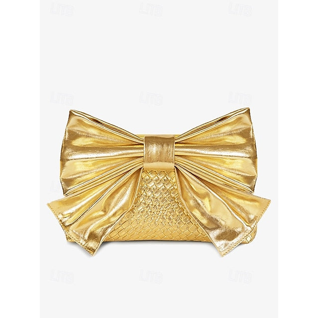 Oversize Kunstleder Tasche Damen Clutch Schleife mit Gold