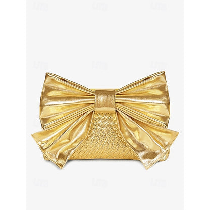 Oversize Kunstleder Tasche Damen Clutch Schleife mit Gold