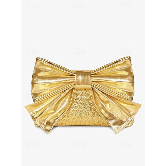 Oversize Kunstleder Tasche Damen Clutch Schleife mit Gold