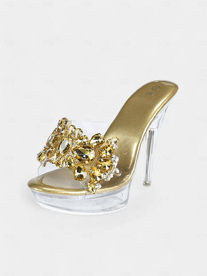Clear Rhinestone Embellished Heels Women's – Platform
