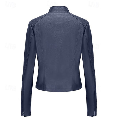 Faux Comfortable Women's Jacket Pocket Zipper Leather