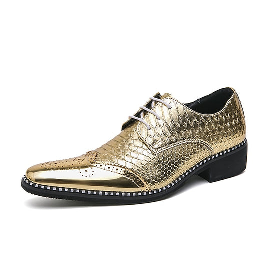 Men's – Oxford Faux Metallic Gold Shoes Shiny