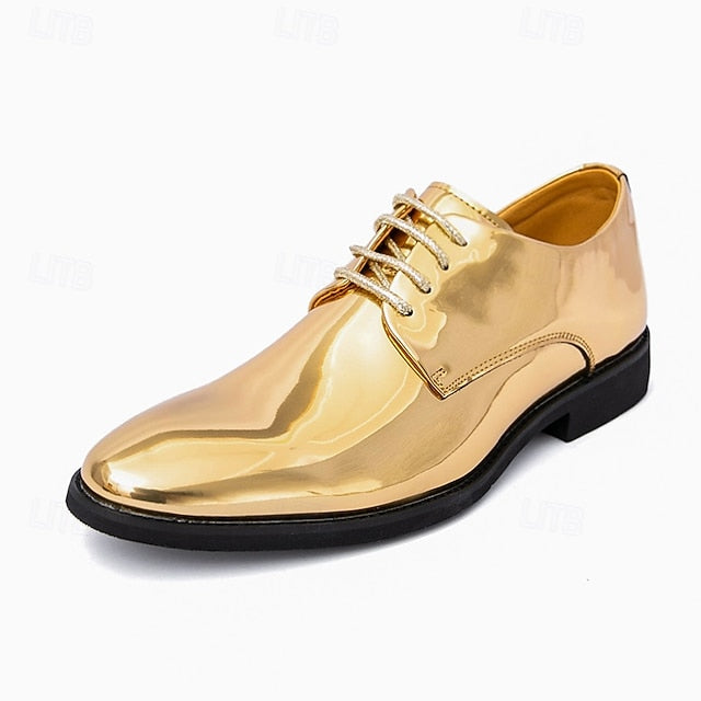 Patent Lace-Up Shoes Sleek Gold for Shiny – Leather Men