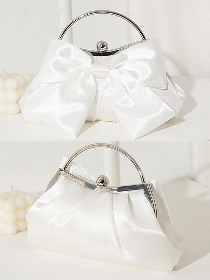 Elegant Women's Bow Clutch – Satin Pearl Bag Evening