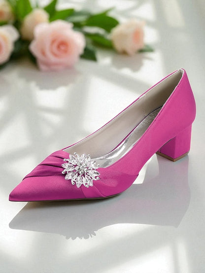 Block Heel Pumps with Crystal Low White Women's