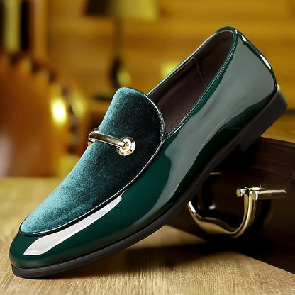 Loops Green Loafers Decorative with Men's Faux Leather Gold