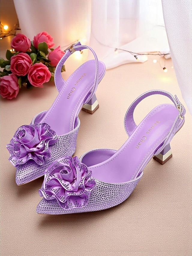 Floral with Purple Heels Women's Rhinestone Slingback