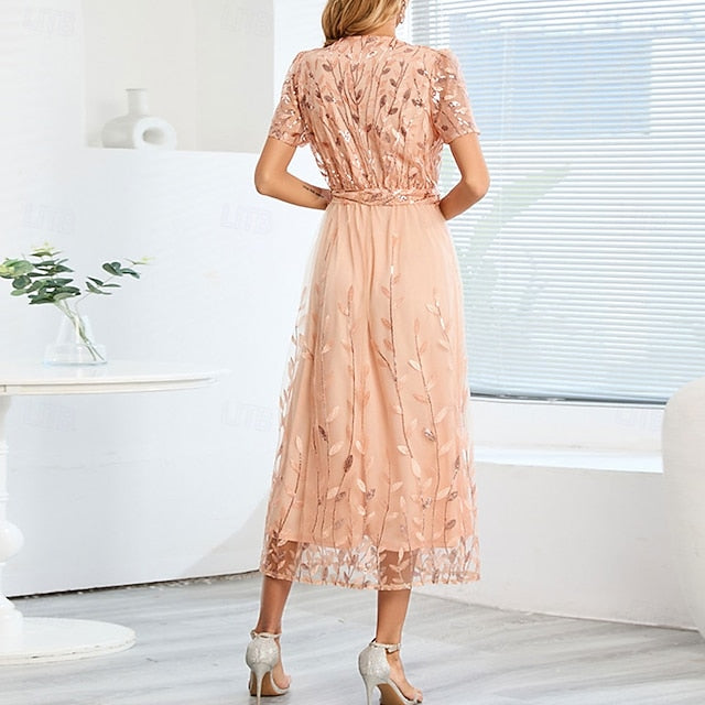 Neck Elegant Bride V Mother Sequin Dress the A-Line of