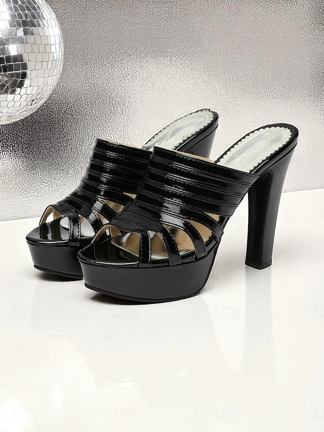 Mule White Open-Toe Women's Strappy - Heels Platform