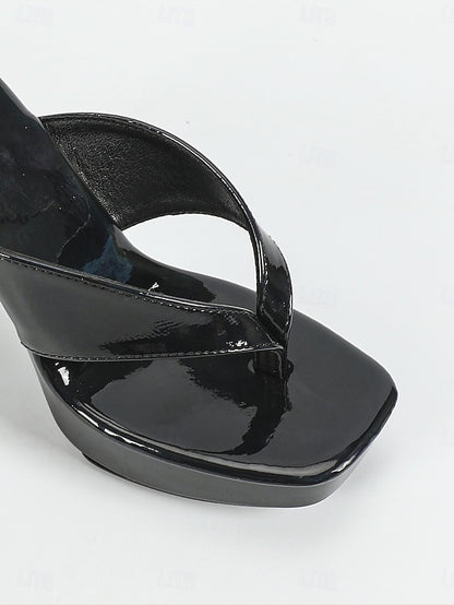 Iridescent Chunky Women's Heels Open-Toe with Pink Block